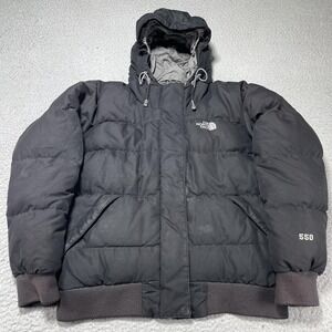The North Face Jacket Womens Medium Black 550 Down Hooded Puffer Zip Bomber